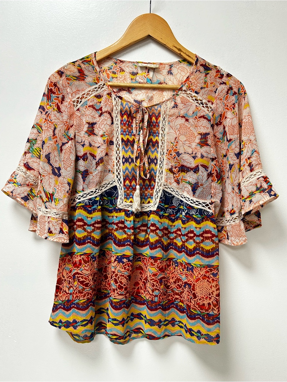 Anthropologie Multicoloured Meadow Rue Bataiβ Boho Blouse Oversized XS Fits M